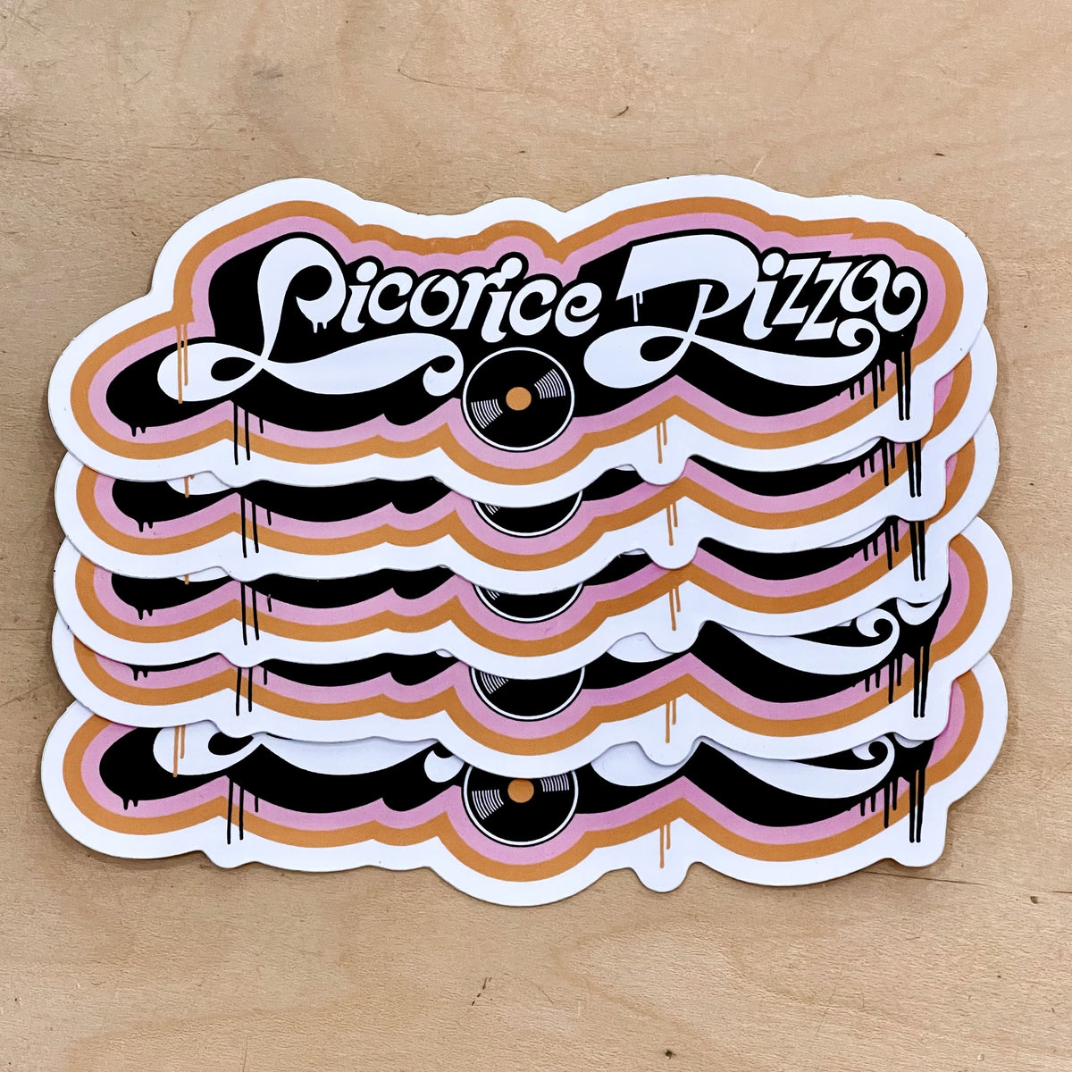 Stickers, 5 pack, Licorice Pizza logo, 5 inch x 1.87